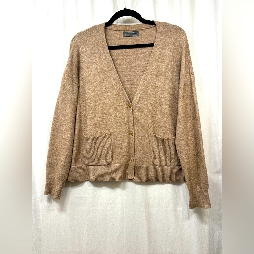 Anthropologie Camel Tan Button-Front Cardigan Sweater